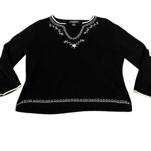 World Republic Clothing Women's Black & White Embroidered Top 3/4 Sleeves Size L